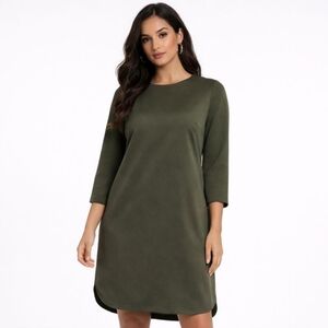 H&M Size 4 Olive Green Scoop Neck 3/4 Sleeve Shift Dress